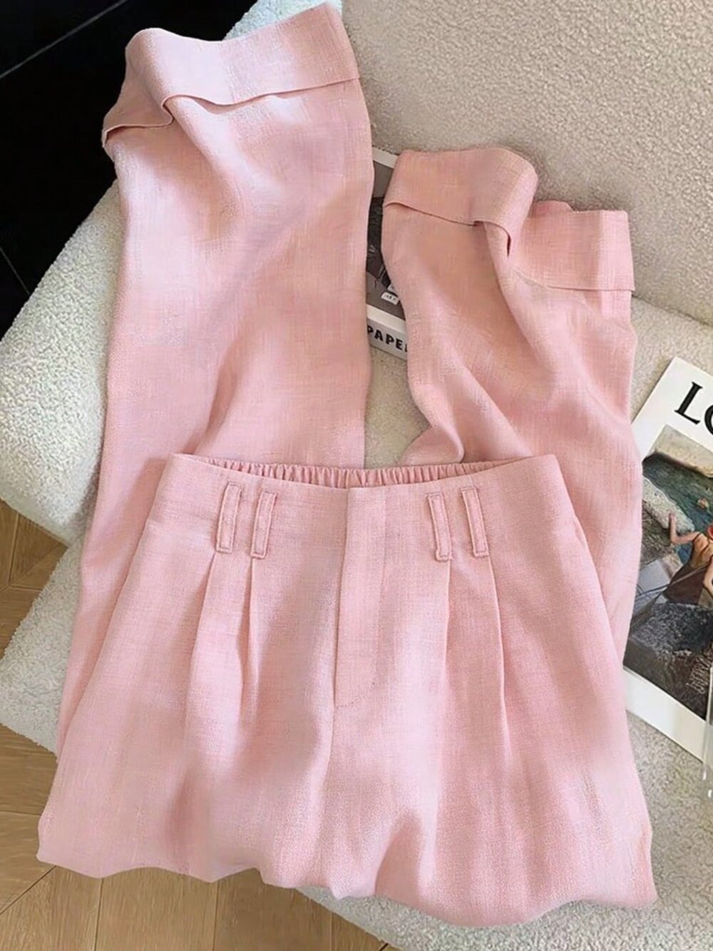 Pink Casual Women's Elegant Cuffed Hem Pants - Picture 4 of 7